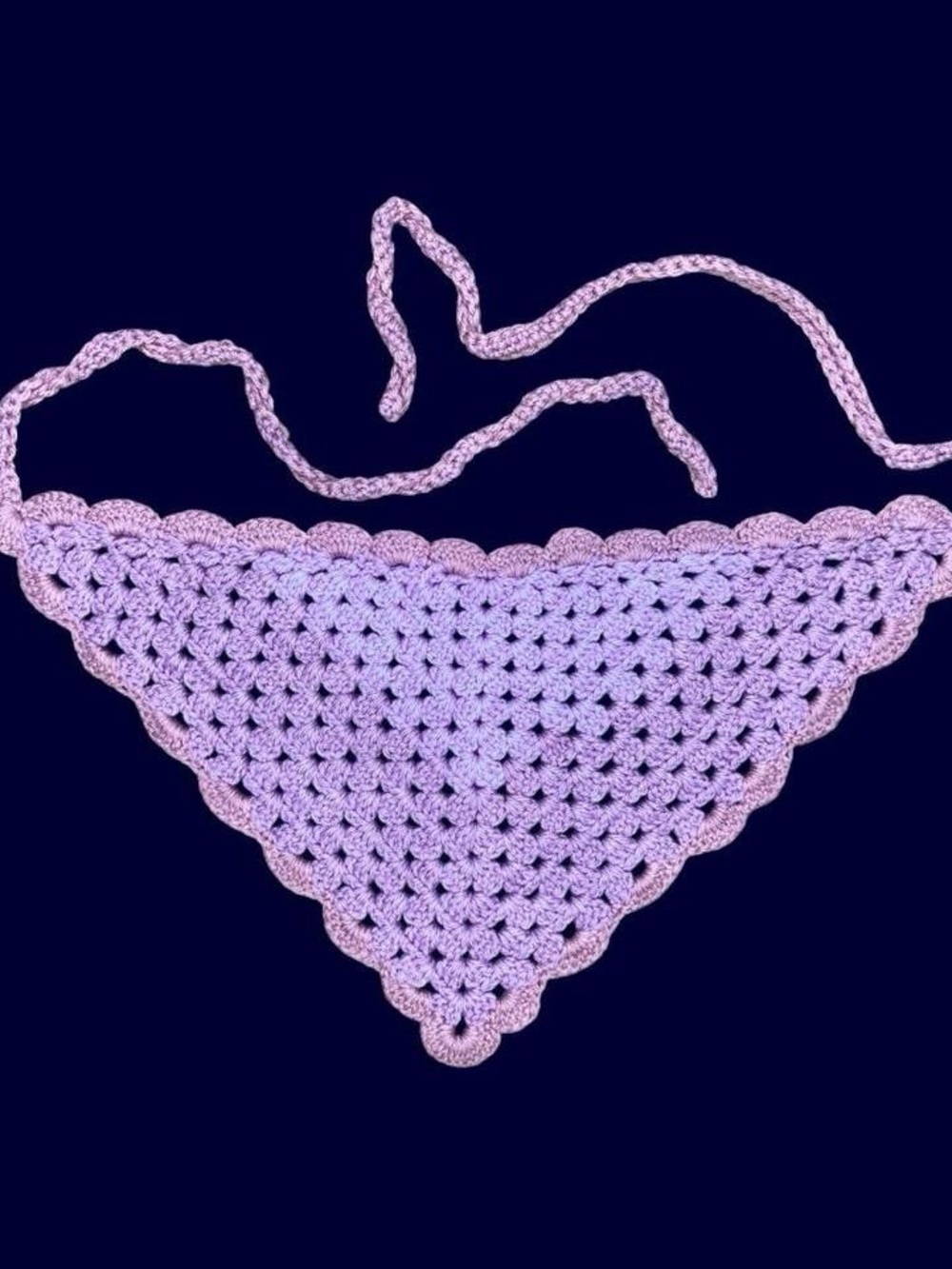 Vintage Handmade Pink Purple Crochet Hippie Head Scarf Bandana - Picture 7 of 7